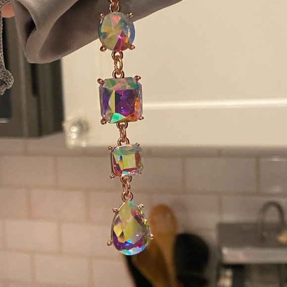 Rhinestone Statement Earrings Aurora Borealis VERY sparkly Spring Rose Gold Tone - Picture 7 of 16